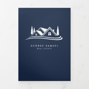 Carte Trois Volets Simple Logo Maison Bleu Marine Agent Immobilier, I
