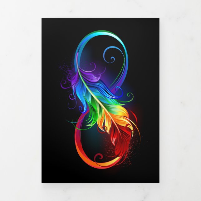Carte Trois Volets Symbole d'infini avec plume arc-en-ciel (Page de couverture)