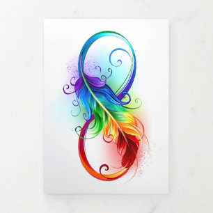 Carte Trois Volets Symbole d'infini avec plume arc-en-ciel