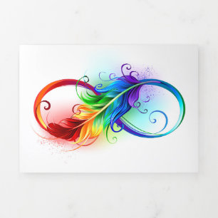 Carte Trois Volets Symbole d'infini avec plume arc-en-ciel