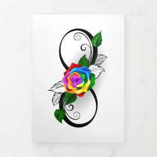 Carte Trois Volets Symbole d'infini avec Rose arc-en-ciel