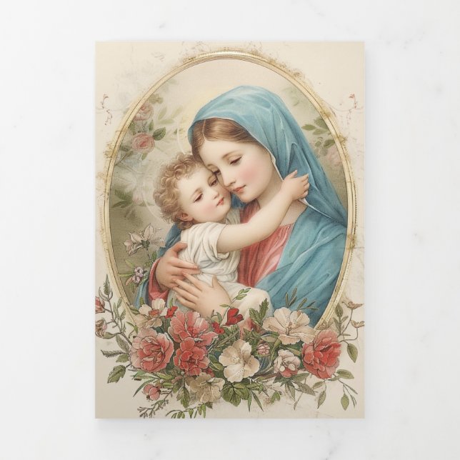 Carte Trois Volets Tri-fold Mother Mary Jesus Catholic Funeral  (Page de couverture)