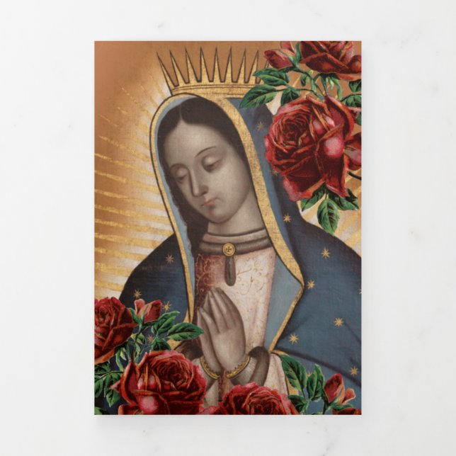 Carte Trois Volets Tri-pli Religieux Vierge Marie Funérailles catholi (Page de couverture)