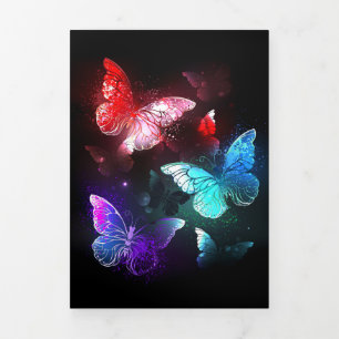 Carte Trois Volets Trois papillons lumineux sur fond de nuit