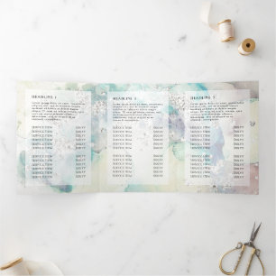 Carte Trois Volets Turquoise aquarelle parties scintillant argent tri