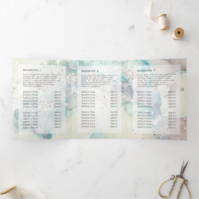 Carte Trois Volets Turquoise aquarelle parties scintillant argent tri (Intérieur)