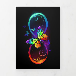 Carte Trois Volets Vibrant infinity with rainbow butterfly on black