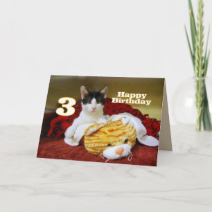 Carte Troisième anniversaire Kitten avec tigre de jouet