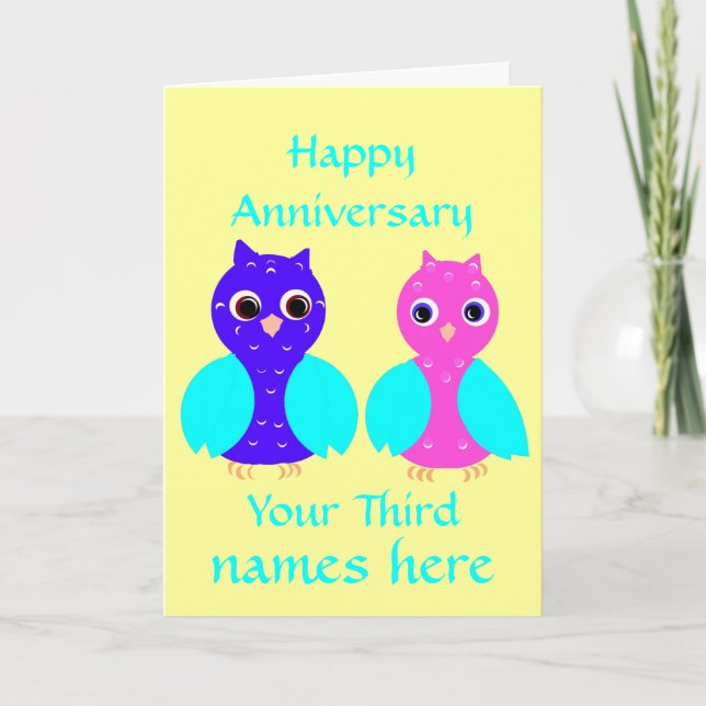 Carte Troisième hiboux mignons heureux d'anniversaire de (Devant)
