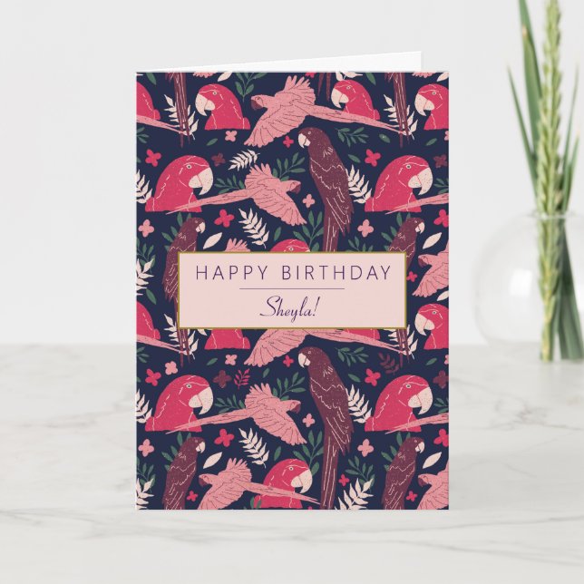 Carte Tropical Ara Parrot Pattern Personalized Birthday  (Devant)