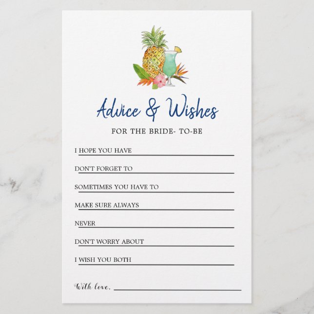 Carte Tropical Bridal shower (Devant)