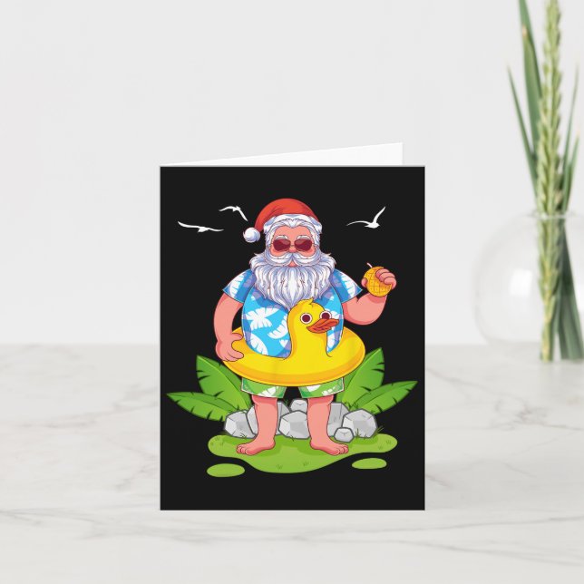 Carte Tropical Eté Drôle Père Noël Hawaïen Noël (Devant)