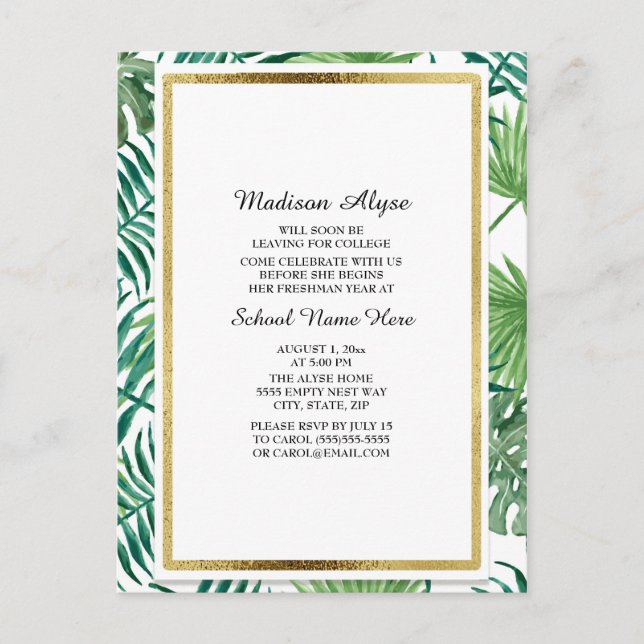 Carte Tropical Feuilles et Gold Trunk Party (Devant)