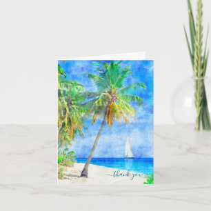 Carte Tropical Island Beach Palm Tree Sailboat Merci