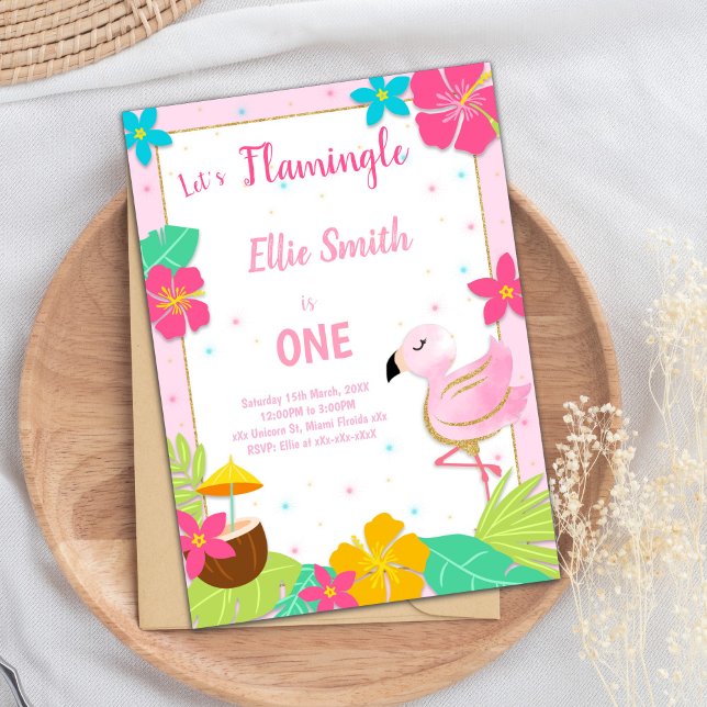 Carte tropicale "One in a Melon" pour filles (Pink 1st Birthday Flamingo Invitations)