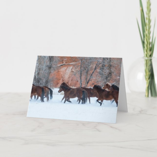 Carte Troupeau de chevaux qui courent dans la neige (Devant)