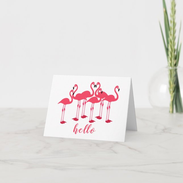 Carte Troupeau rose de flamants "Bonjour" Note (Devant)