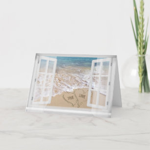 Carte True Love texte dans le coeur de sable de plage