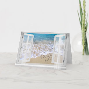 Carte True Love texte sur la plage