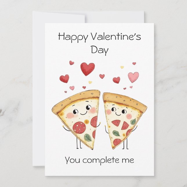Carte Tu me complètes – Saint-Valentin pizza mignonne et (Devant)