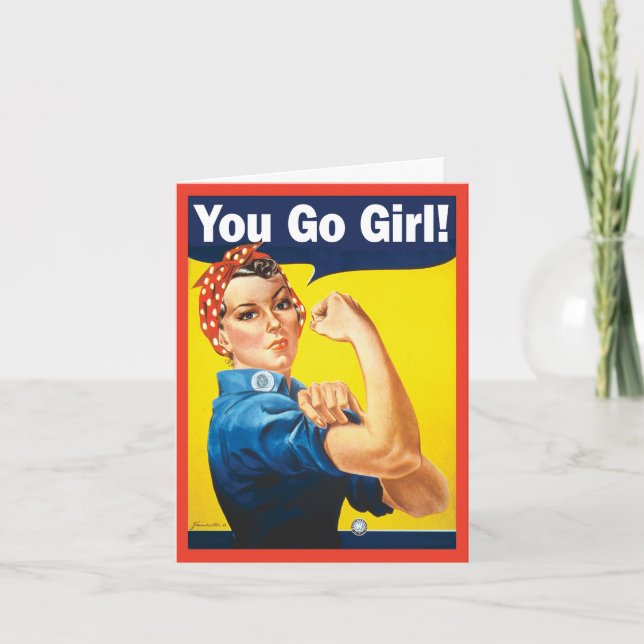 Carte Tu vas y fille avec la Rosie riveteuse classique  (Devant)