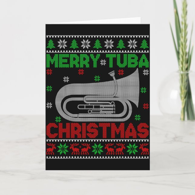 Carte Tuba Music Lover Xmas Lighting Ugly Merry Tuba Chr (Devant)