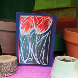 Carte Tulip Artwork printemps tulipe bleu et rouge