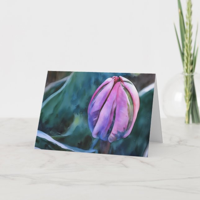 Carte Tulip Bud Garden Art Aquarelle Style Blanc (Devant)