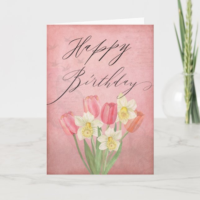 Carte Tulip Daffodil Fleurs de printemps heureux anniver (Devant)