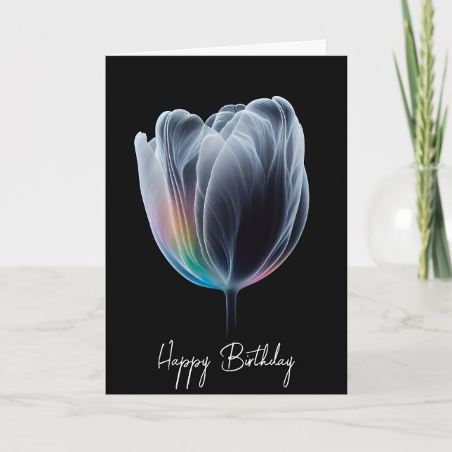 Carte Tulipe Arc-En-Ciel Illuminée À L'Anniversaire Noir (Devant)
