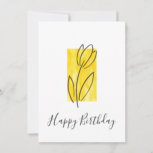 Carte Tulipe dessinée à la main, Aquarelle Jaune Abstrai (Devant)
