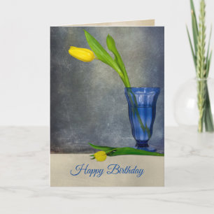 Carte tulipe jaune d'anniversaire en verre de soleil