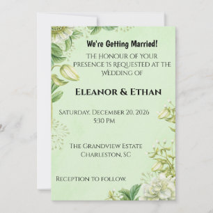 Carte Tulipe jaune vibrant et Ranunculus Mariage Formel 