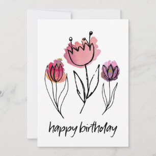Carte Tulipe rose pourpre dessinée à la main Anniversair