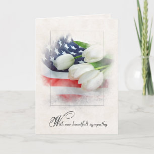 Carte Tulipes blanches de sympathie sur drapeau américai