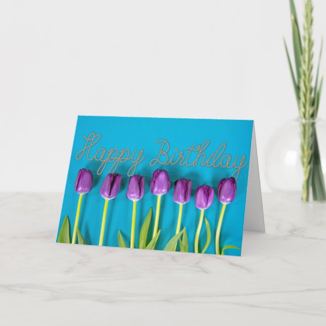 Carte tulipes d'anniversaire pourpre (Devant)