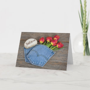 Carte Tulipes dans la poche de blue-jean