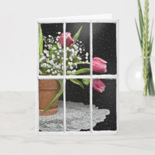 Carte Tulipes en pot dans la fenêtre