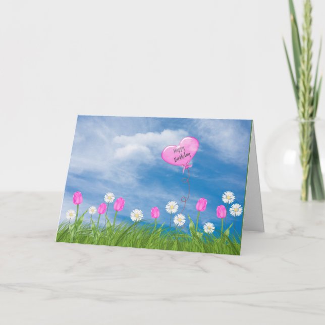 Carte tulipes et marguerites dans l'herbe (Devant)