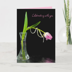 Carte Tulipes et perles roses d'anniversaire