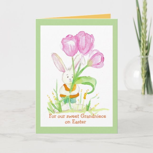 Carte Tulipes heureuses de lapin de petite-nièce de (Devant)