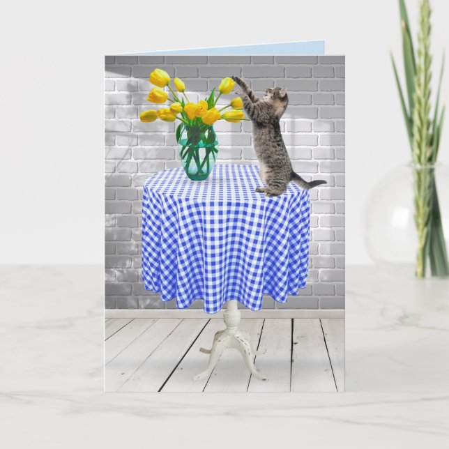 Carte Tulipes Jaunes Avec Chat (Devant)