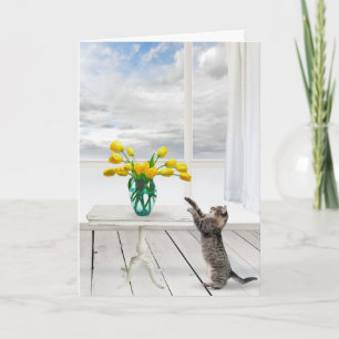 Carte Tulipes jaunes et chats