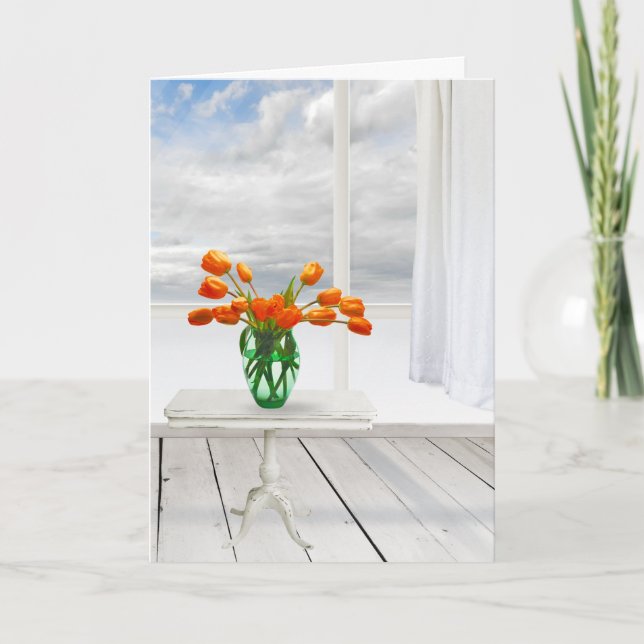 Carte Tulipes orange et fenêtre (Devant)