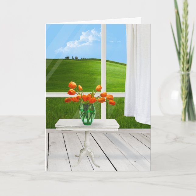 Carte Tulipes orange sur table (Devant)
