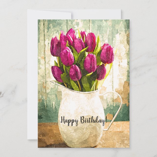 Carte Tulipes pourpres, Bouquet de printemps Art d'anniv (Devant)
