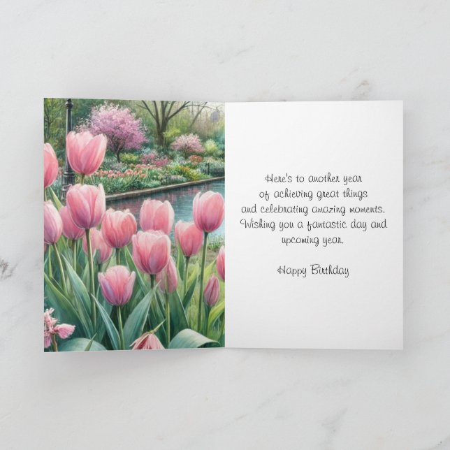 Carte Tulipes roses au Park Joyeux voeux d'anniversaire (Intérieur)