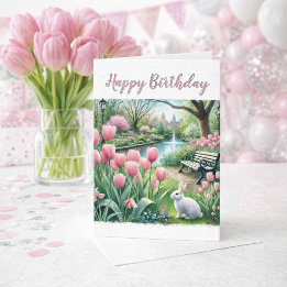 Carte Tulipes roses au Park Joyeux voeux d'anniversaire