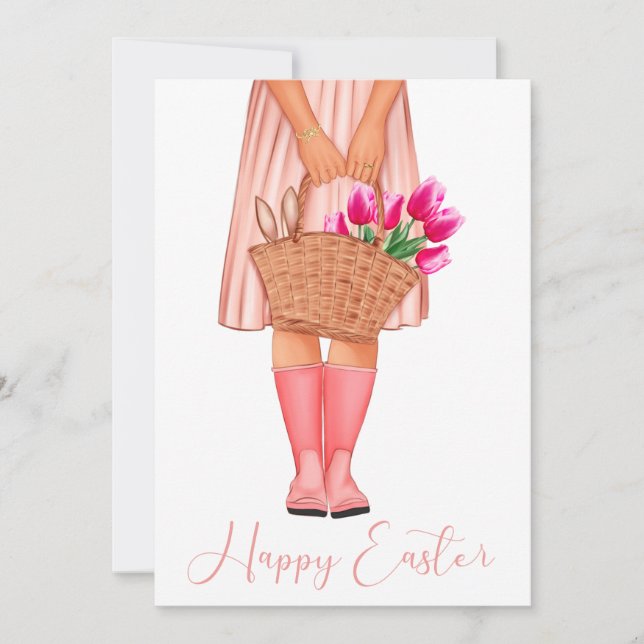 Carte Tulipes roses Fashion Girl Joyeux Pâques (Devant)