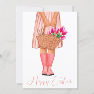 Carte Tulipes roses Fashion Girl Joyeux Pâques